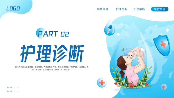 蓝色简约儿科支气管肺炎护理查房PPT模板宣传PPT动态PPT儿科护理