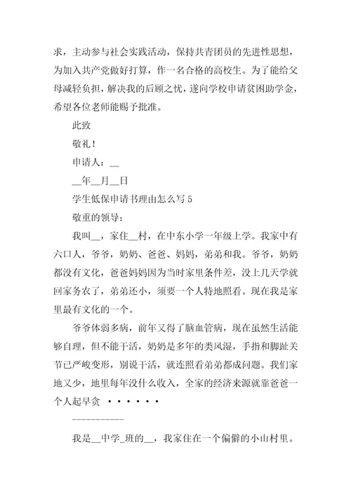 2024年学生低保申请书理由怎么写五篇