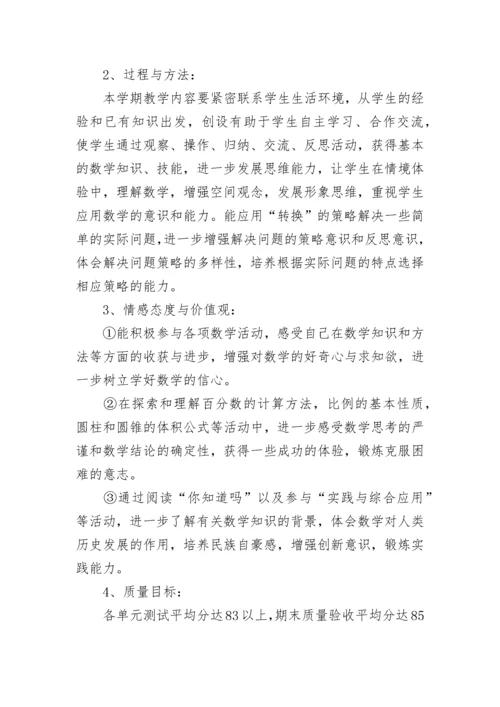 小学六年级数学下册教学工作计划.docx