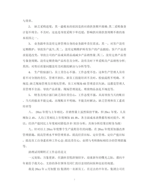 精编之助理试用期转正工作总结的范文.docx