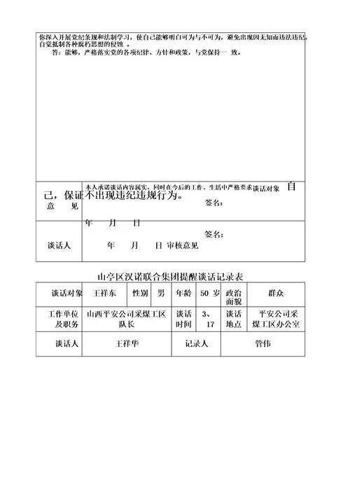 提醒谈话记录表