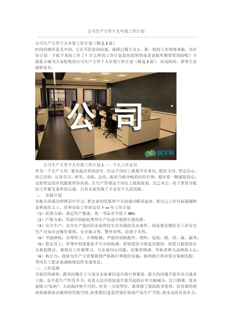 公司生产主管个人年度工作计划.docx