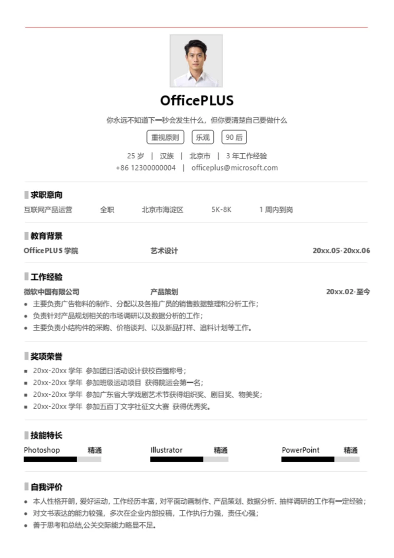 互联网产品运营简历模板