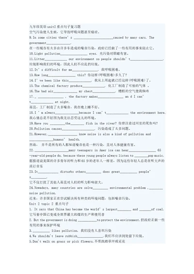 2016年仁爱九年级英语unit2重点句子复习题