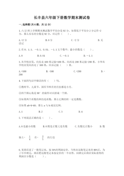 长丰县六年级下册数学期末测试卷有答案.docx