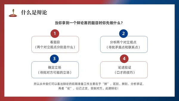 红蓝色实拍商务辩论赛培训PPT课件
