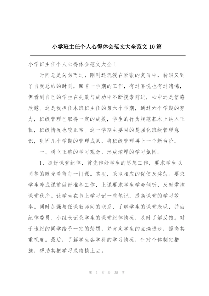 小学班主任个人心得体会范文大全范文10篇.docx