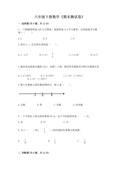 六年级下册数学《期末测试卷》及完整答案【名校卷】.docx