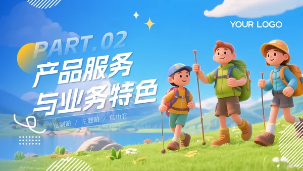 蓝色卡通探索世界发现美好PPT模板