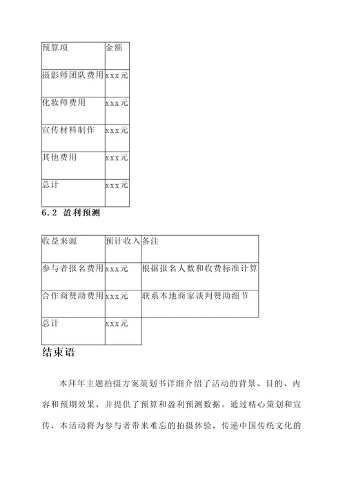 拜年主题拍摄方案策划书