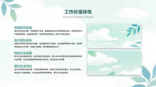 绿色清新简约水彩叶子工作总结工作汇报案例分析通用PPT模板