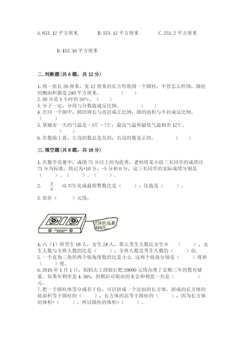 丽水市六年级下册数学期末测试卷及完整答案1套.docx