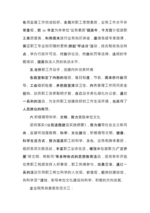 税务自查报告格式