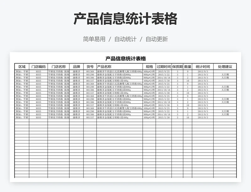 产品信息统计表格