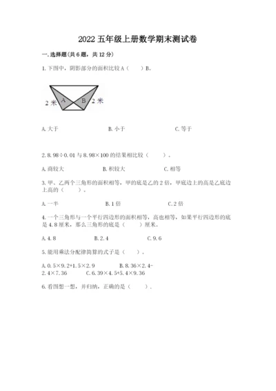 2022五年级上册数学期末测试卷（易错题）.docx