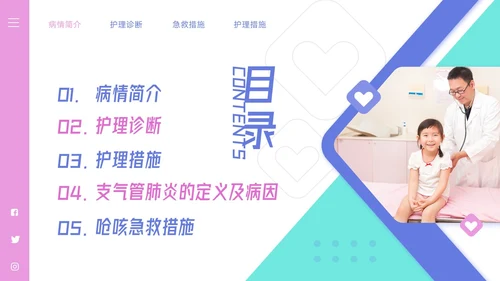 粉紫简约儿科支气管肺炎护理查房PPT模板宣传PPT动态PPT儿科护理