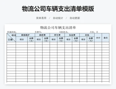 物流公司车辆支出清单模版