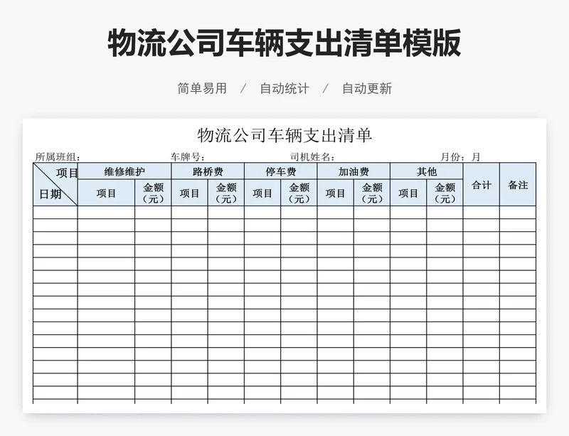 物流公司车辆支出清单模版
