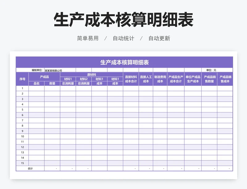 生产成本核算明细表