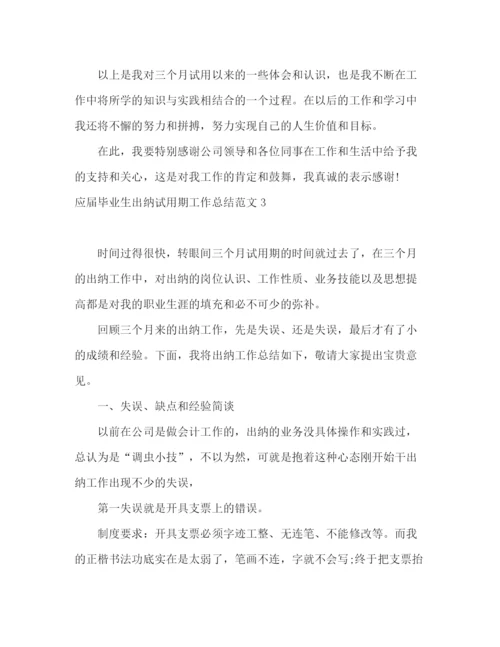 精编之应届毕业生出纳试用期工作总结范文.docx