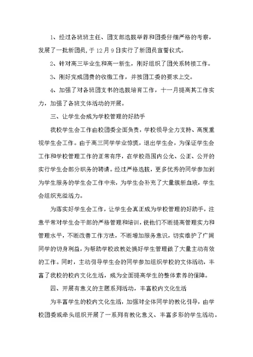 学校团委副书记工作总结