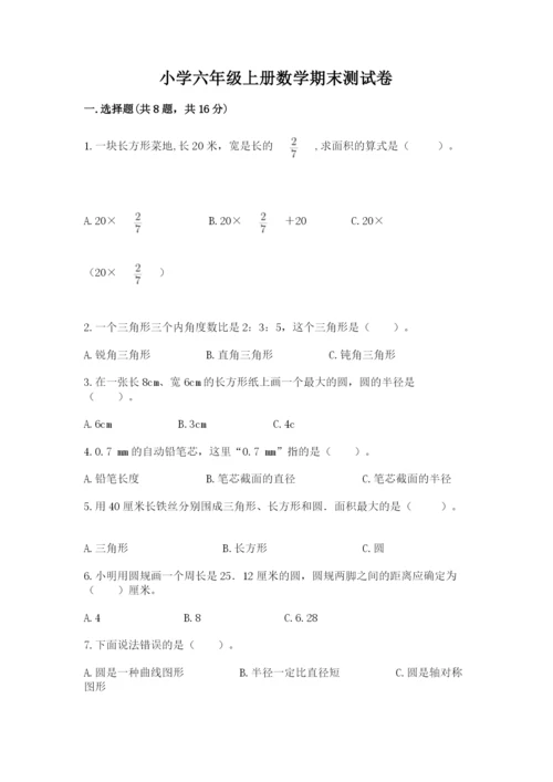 小学六年级上册数学期末测试卷（精练）.docx