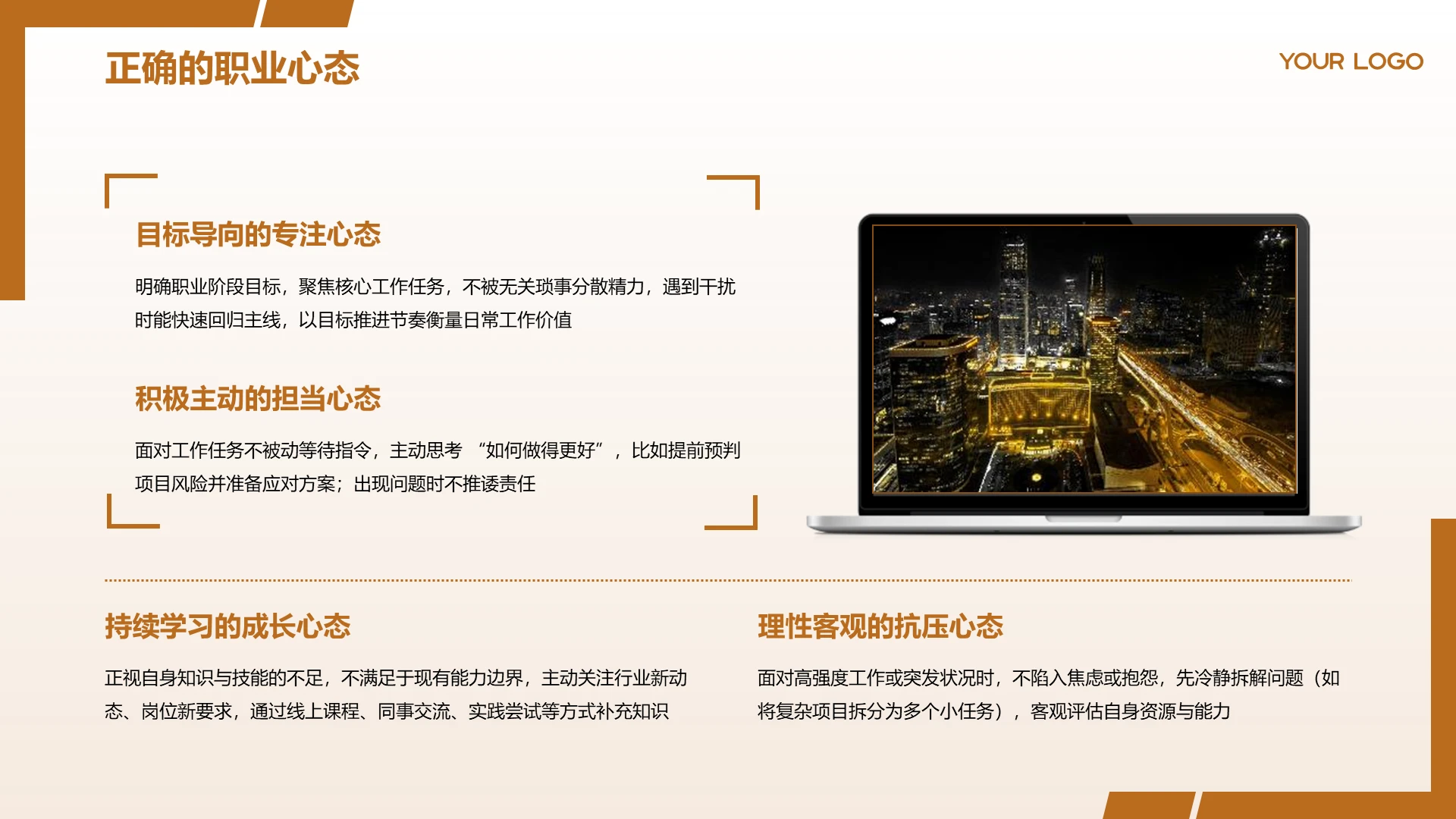 橙色商务风含图片职业心态PPT关系页