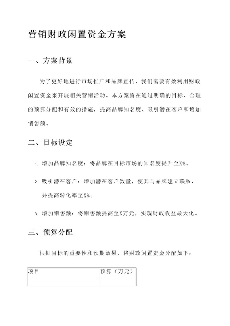 营销财政闲置资金方案