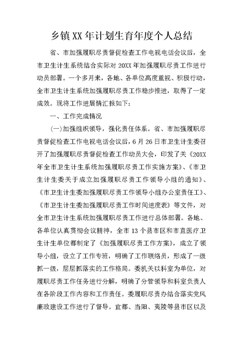 乡镇XX年计划生育年度个人总结