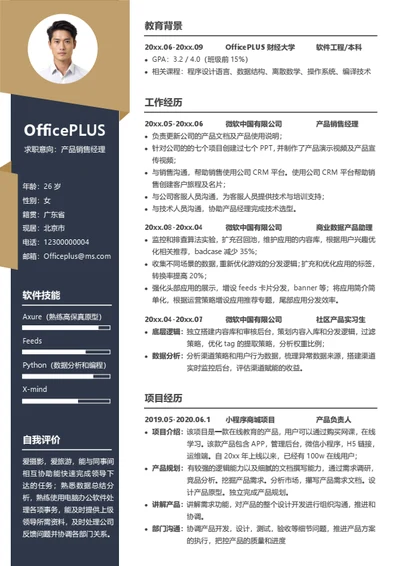 产品销售经理简历模板