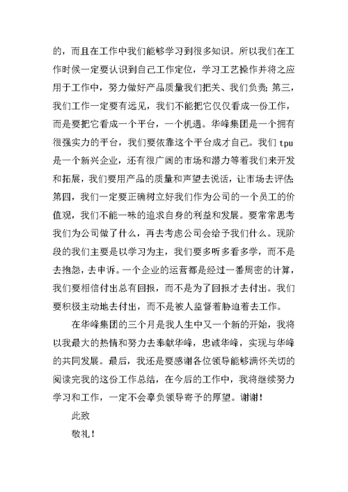 XX年员工试用期工作总结范文4篇