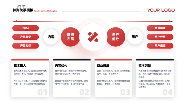 黑红色简约风并列关系PPT版式合集