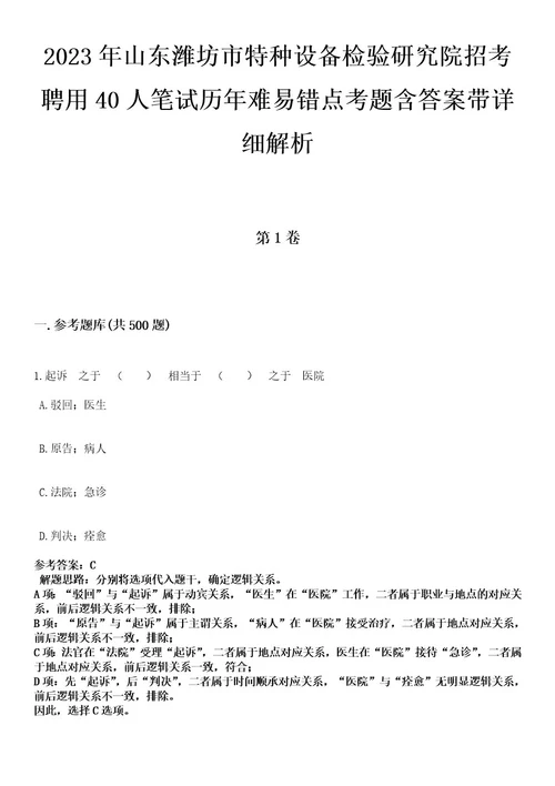 2023年山东潍坊市特种设备检验研究院招考聘用40人笔试历年难易错点考题含答案带详细解析附后