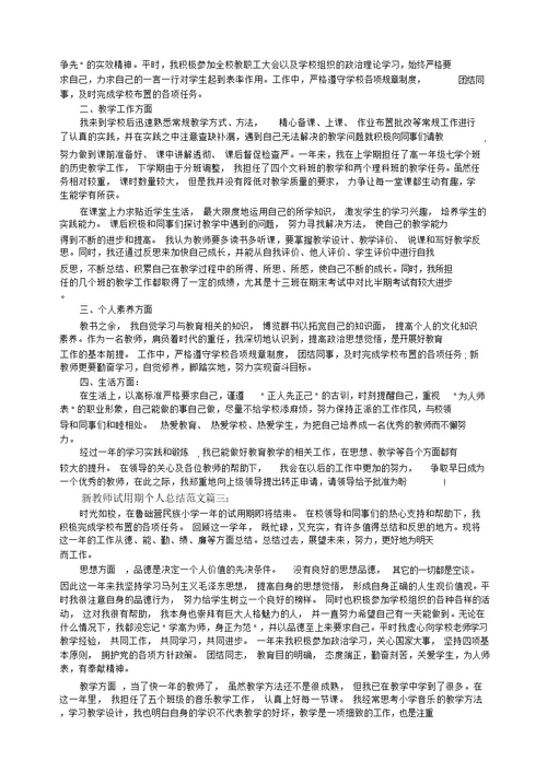 新教师试用期个人总结