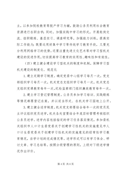 市人口计生委党委关于创建学习性机关的实施意见 (2).docx