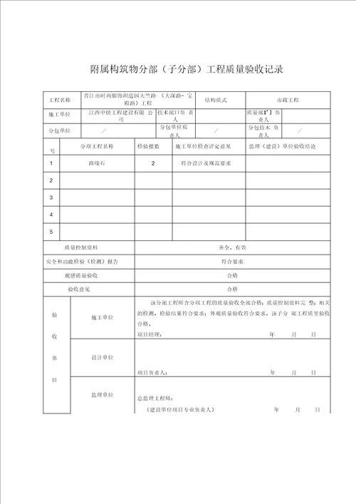 道路工程竣工验收记录表