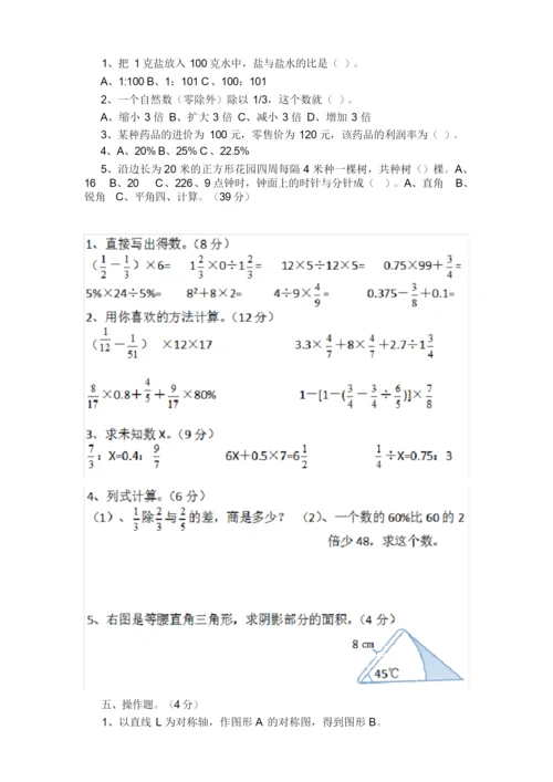 2020年长沙市小学数学毕业考试试卷.doc.docx