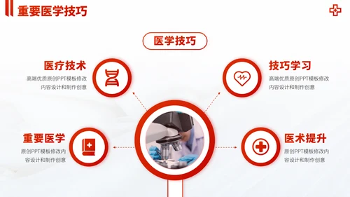 红色医疗救援急救医学科普报告医生学术科研工作汇报述职答辩PPT模板
