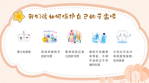黄色卡通幼儿园保护牙齿PPT课件