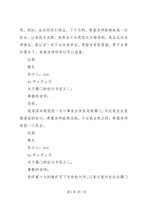 关于踢门的检讨书范文3篇.docx