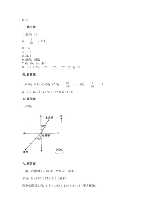 小学数学试卷六年级下册期末测试卷附答案【能力提升】.docx