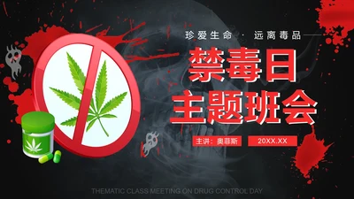 黑红禁毒日主题班会PPT模板