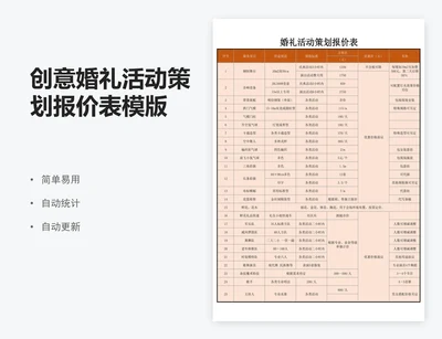创意婚礼活动策划报价表模版