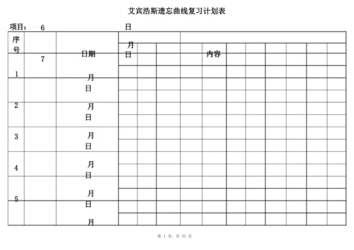 艾宾浩斯记忆表格(一周一页标记版).docx