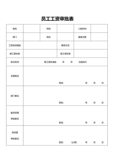 员工工资审批表word模板