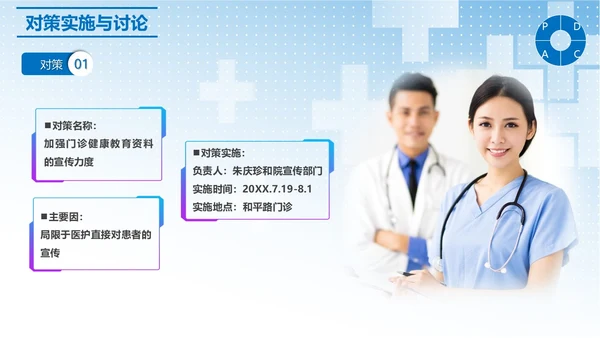 蓝色简约提高门诊治疗患者健康教育的满意度PPT模板品管圈医疗质量管理品管圈