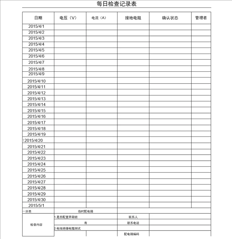 临时配电箱每日检查记录