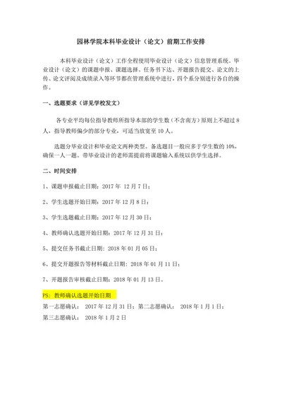 园林学院届本科毕业设计论文前期工作安排