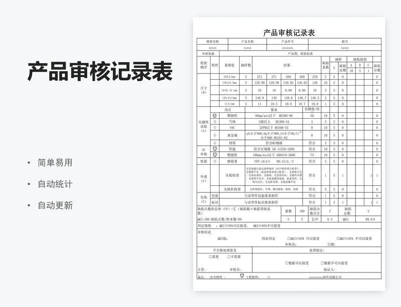 产品审核记录表