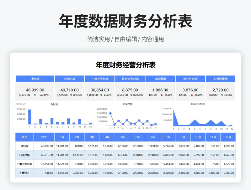 年度数据财务分析表